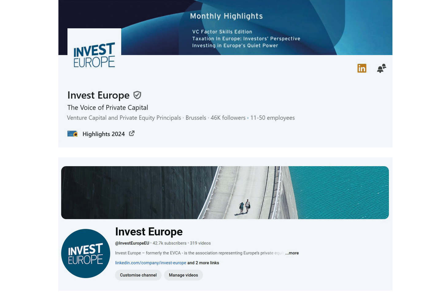 Invest Europe's Linkedin Youtube